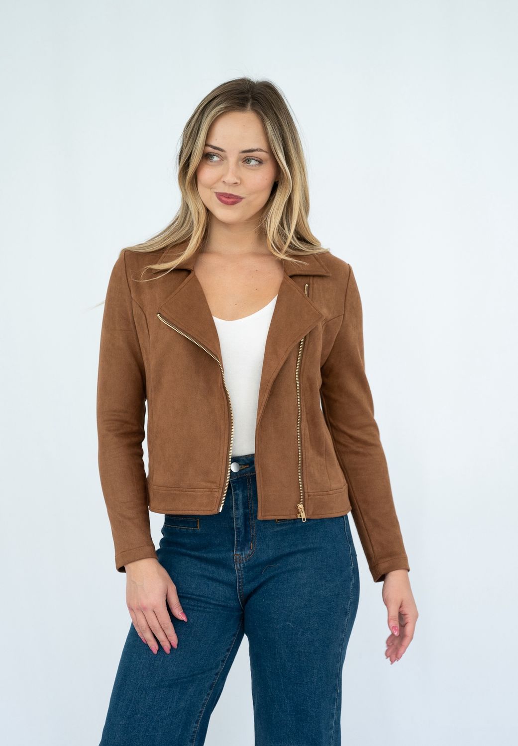 C2198 Faux Suede Biker Jacket