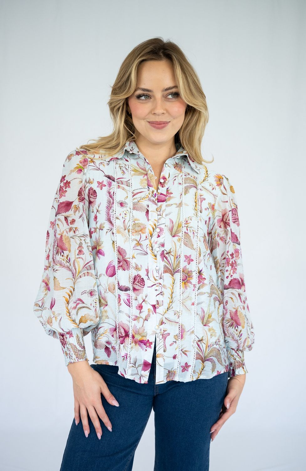 T1982C  Floral Lace trim Top