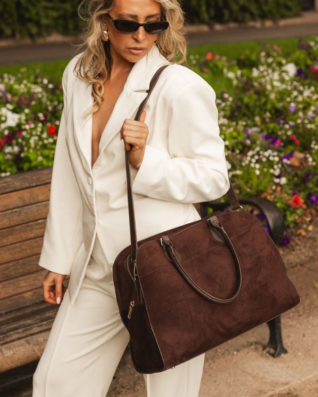 Blaire Tote Bag- Suedette Chocolate