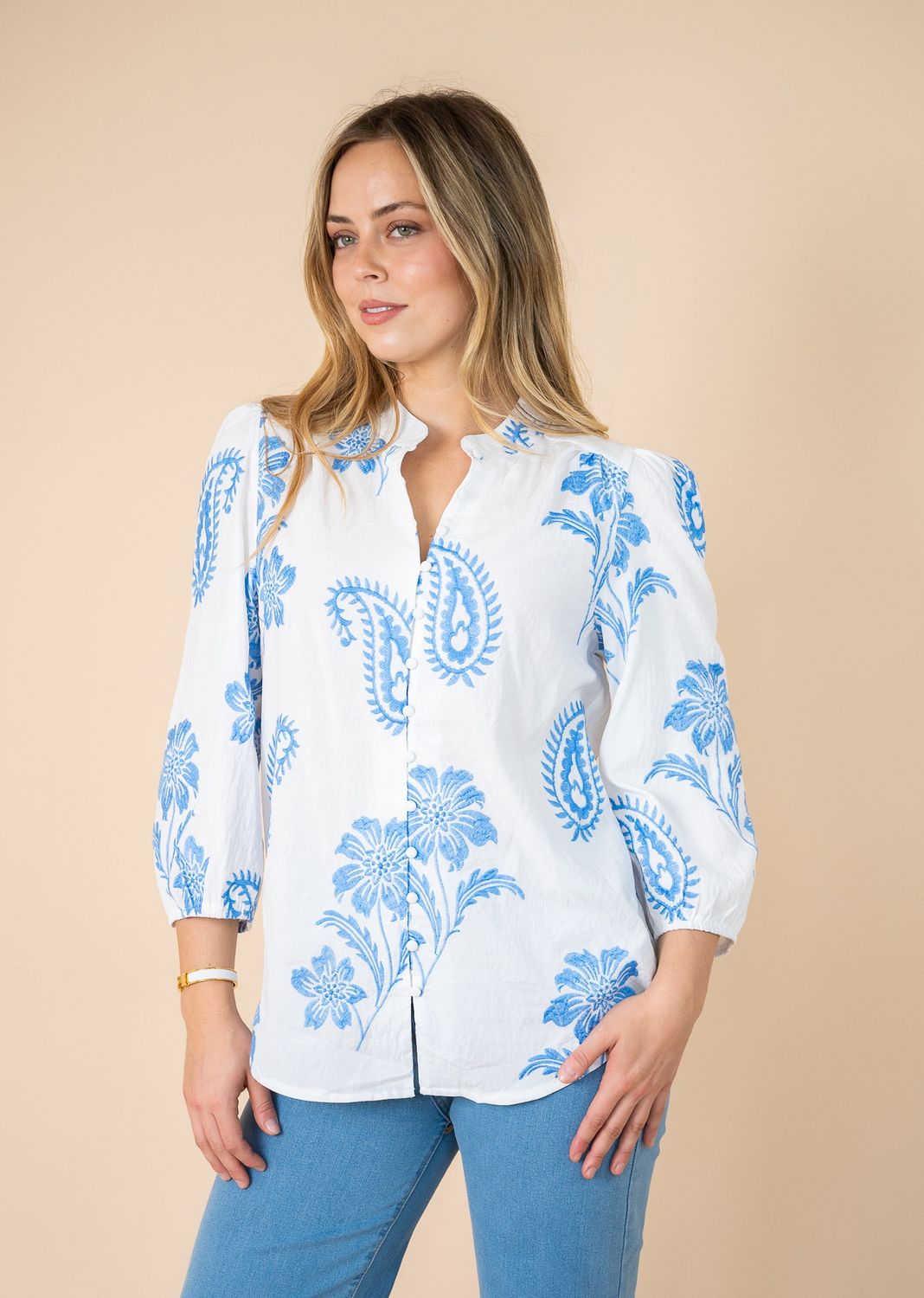T1839-4A Blue Embroidered Blouse