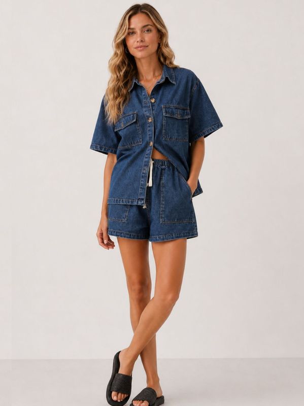 Denim Short &amp; Shirt Set