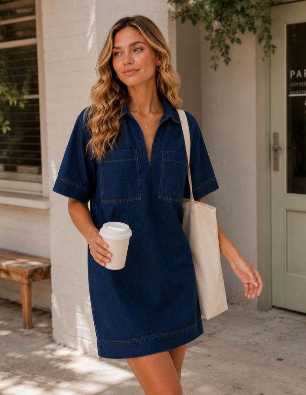 V-Neck Denim dress