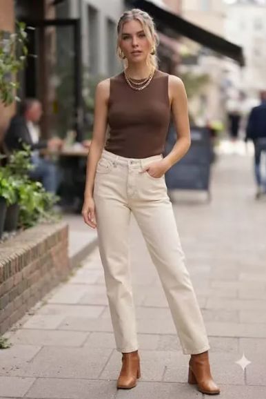 3145 Beige Jeans Wakee