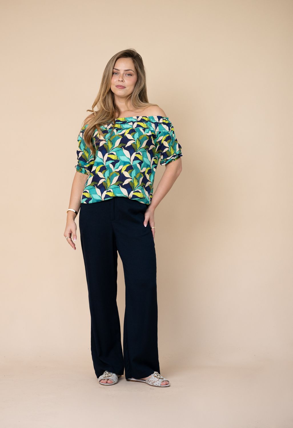 T2051A Lace trim peasant Top