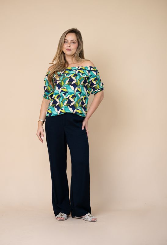 T2051A Lace trim peasant Top