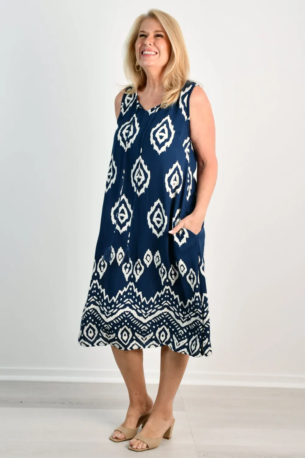 VBLD750 - MARIA MIDI DRESS DIAMOND BAZAAR NAVY