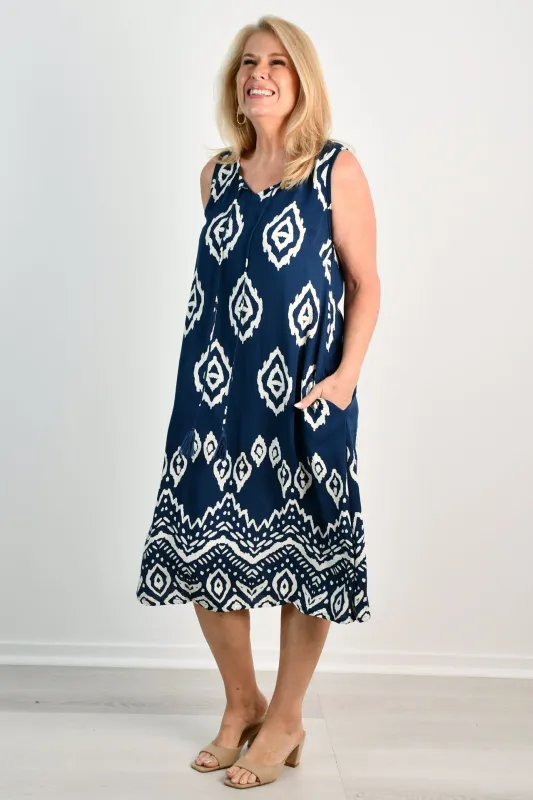 VBLD750 - MARIA MIDI DRESS DIAMOND BAZAAR NAVY