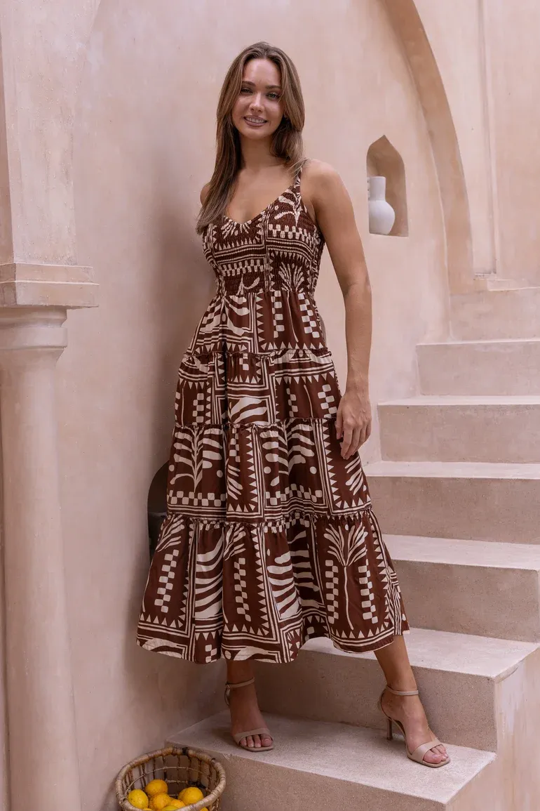 VGLD267 - TRAVELLER MAXI DRESS - TRIBAL ARTISAN BROWN