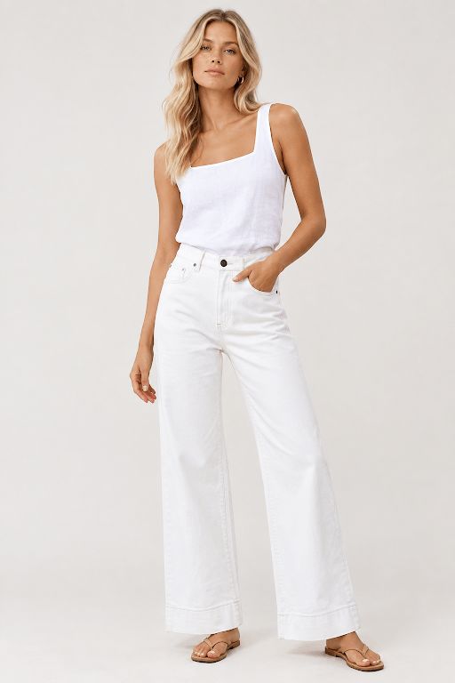 Wakee wide leg white jeans 7183