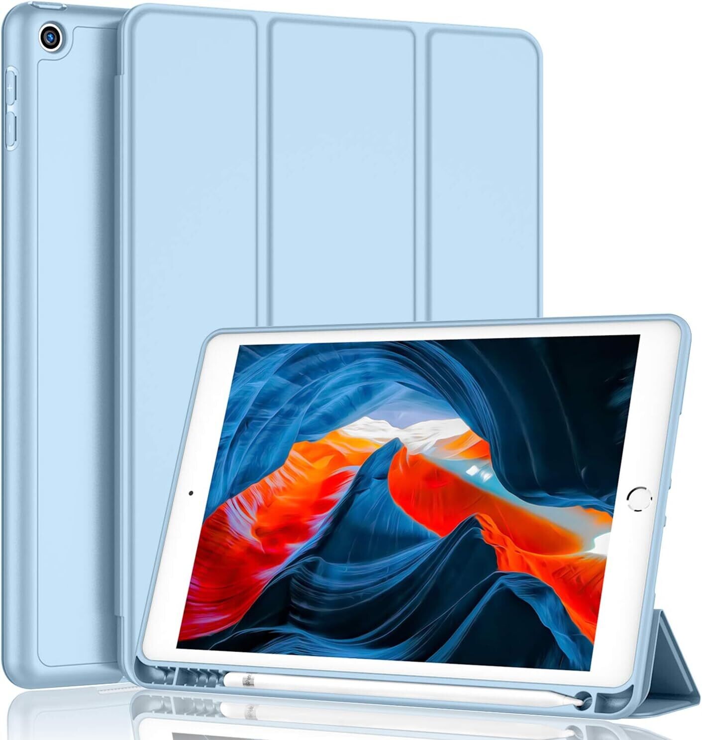Funda para iPad de 9ª, 8ª y 7ª generación de 10.2 pulgadas con soporte para lápices Celeste