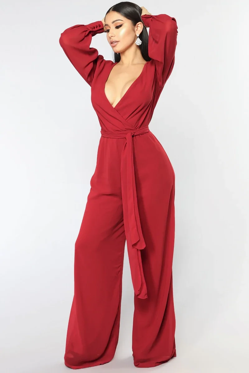 Fashion nova Moonshine Chiffon Jumpsuit Red Size XS