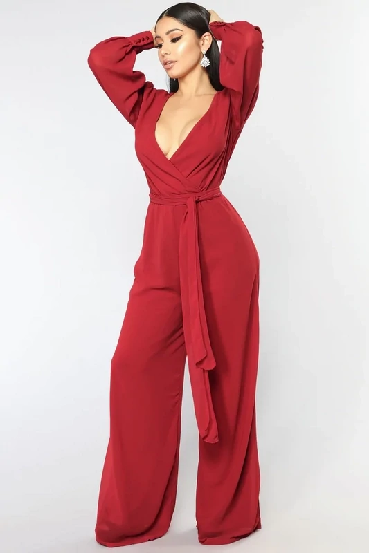 Fashion nova Moonshine Chiffon Jumpsuit Red Size XS