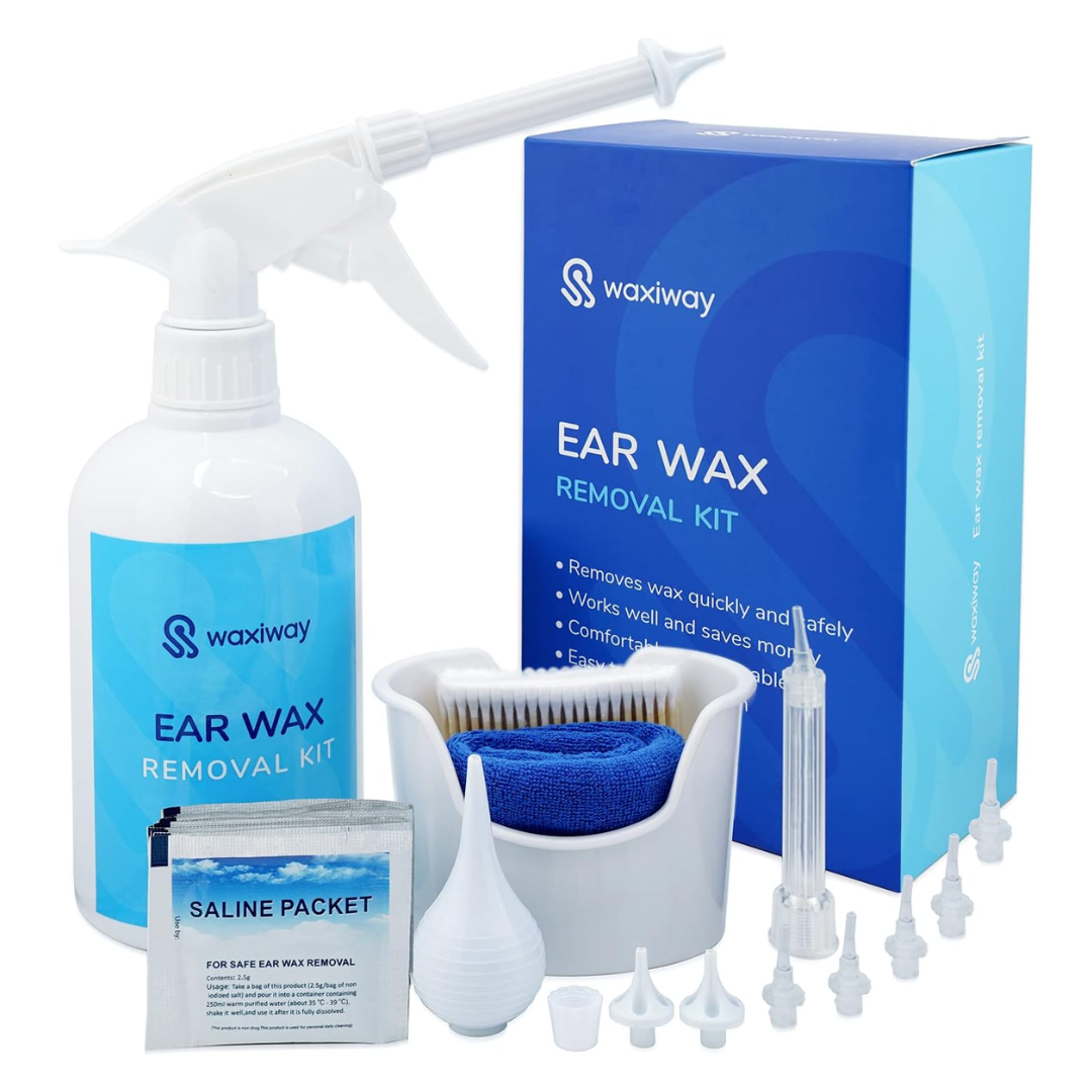 Ear Wax Removal Kit - Cleaning Set with Spray Bottle, Syringe, Basin, Cotton Swabs, Disposable Tips, Towel and Salt Solution Packets (Classic)
