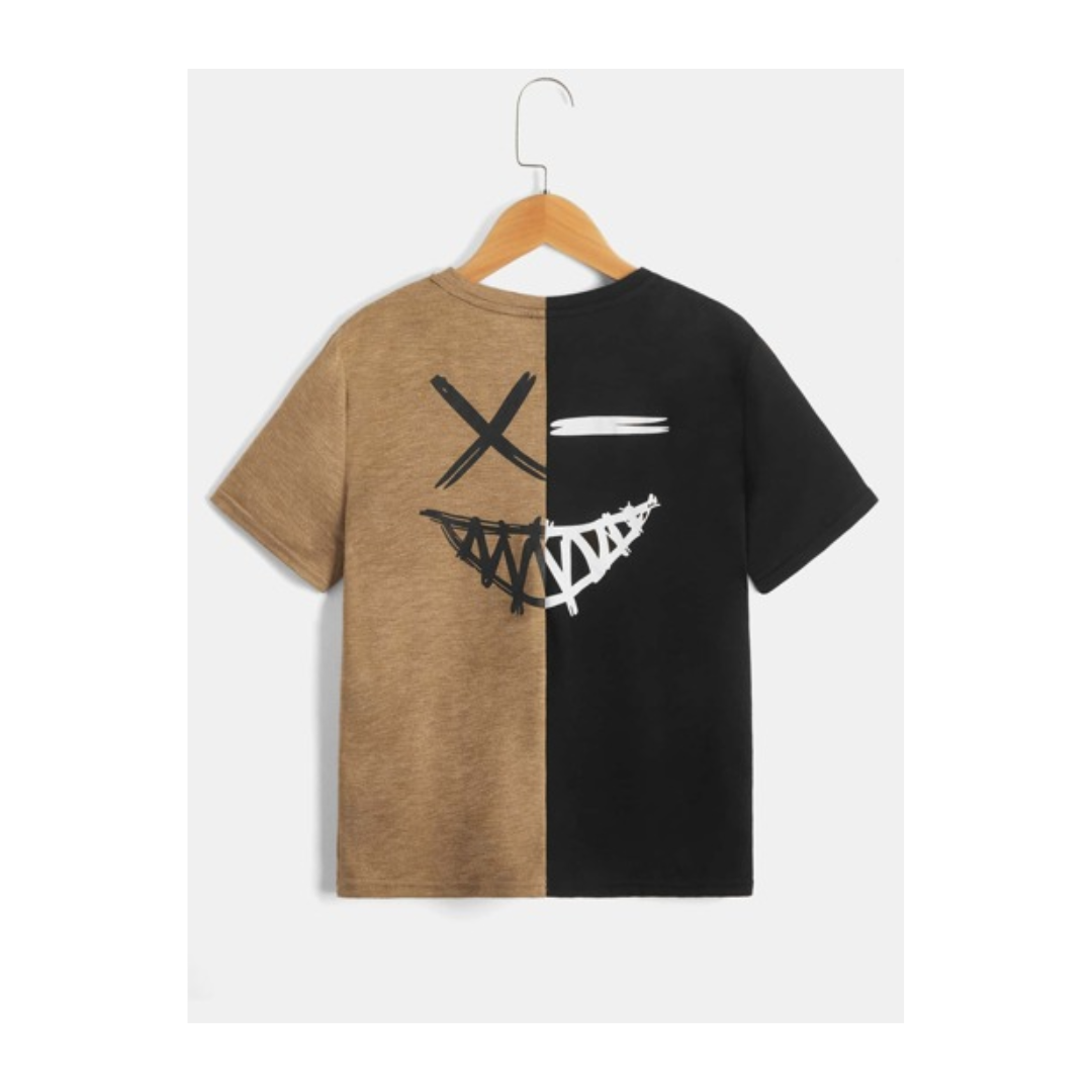 SHEIN Boys Two Tone Cartoon Graphic Tee
