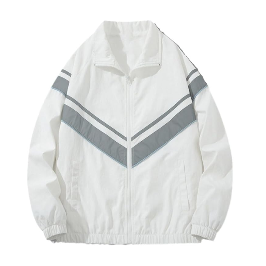 Men White Trend Hip Hop Windproof Jacket with Matching Pants