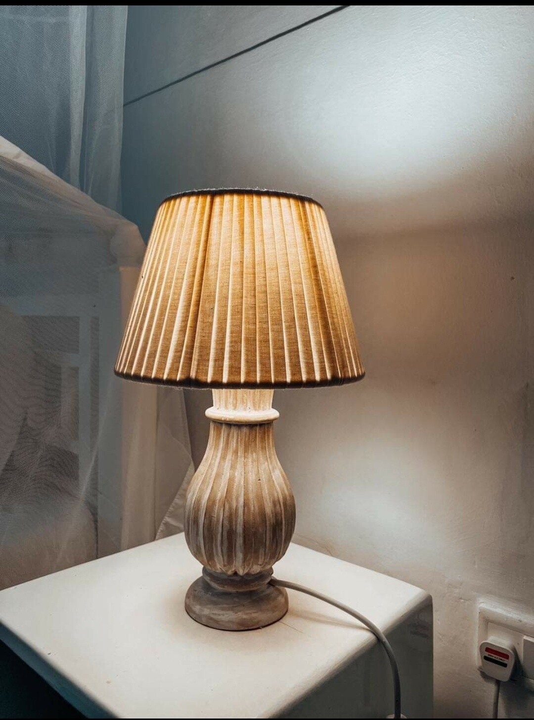 Wooden Lamp stand  with pleated shade