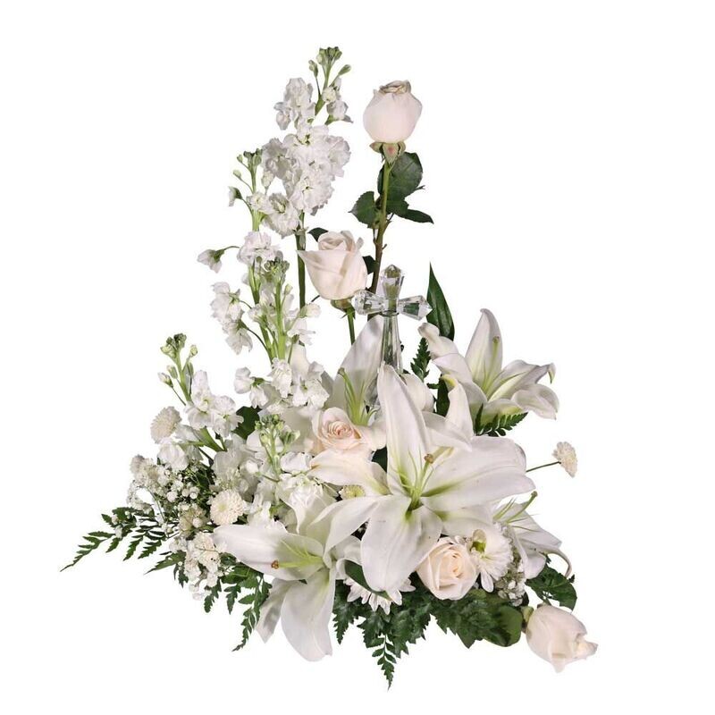 Small Crystal Cross Floral Arrangement