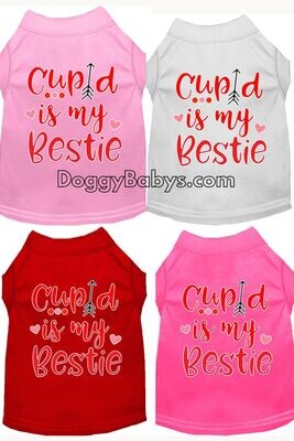 &quot;Cupid Is My Bestie &quot; Screen print Pet Shirt Red, White, Pink and Light Pink XSmall - XXXLarge