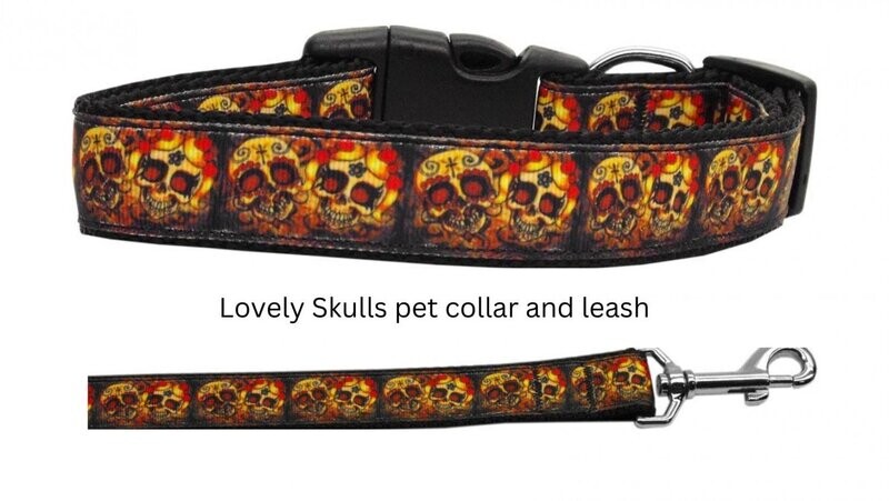 Love Skulls Small to XLarge Nylon Dog Cat Nylon Collar And/or Leash