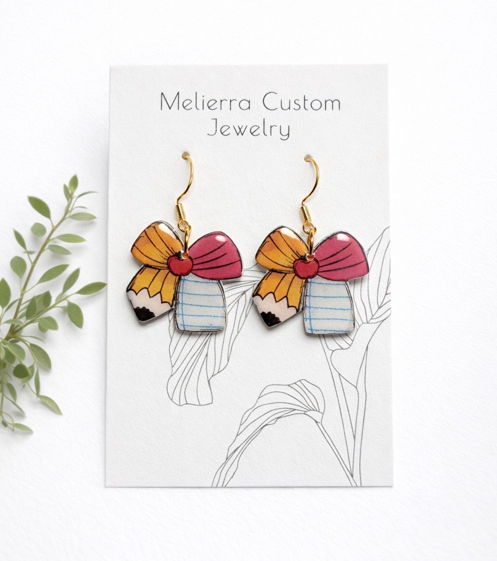 Pencil &amp; Paper Bow Dangles