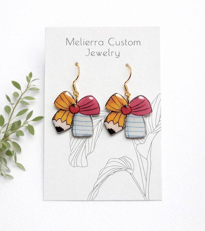 Pencil &amp; Paper Bow Dangles