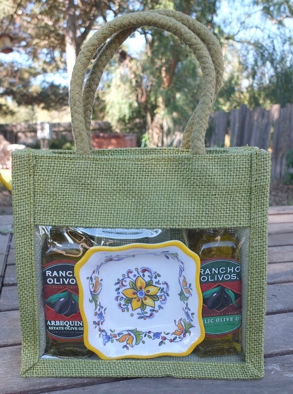 Two Mini-Bottles and Dipping Dish Gift Bag Two Mini-Bottles and Dipping Dish Gift Bag