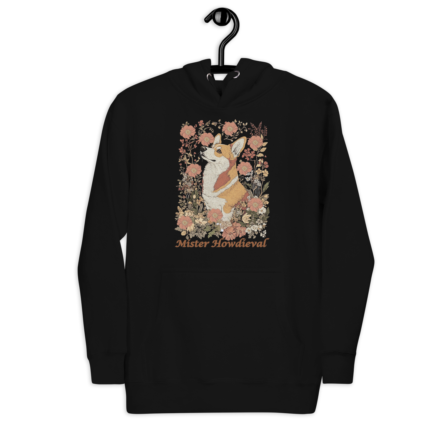 Vintage Medieval Corgi Dog Floral Set Graphic Unisex Hoodie. Medieval dog hoodie. Medieval life