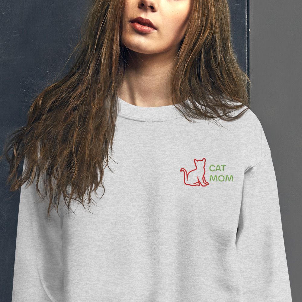 Cat Mom Embroidered Sweatshirt Cute and Comfy Gift for Cat Lovers Unisex Sweatshirt