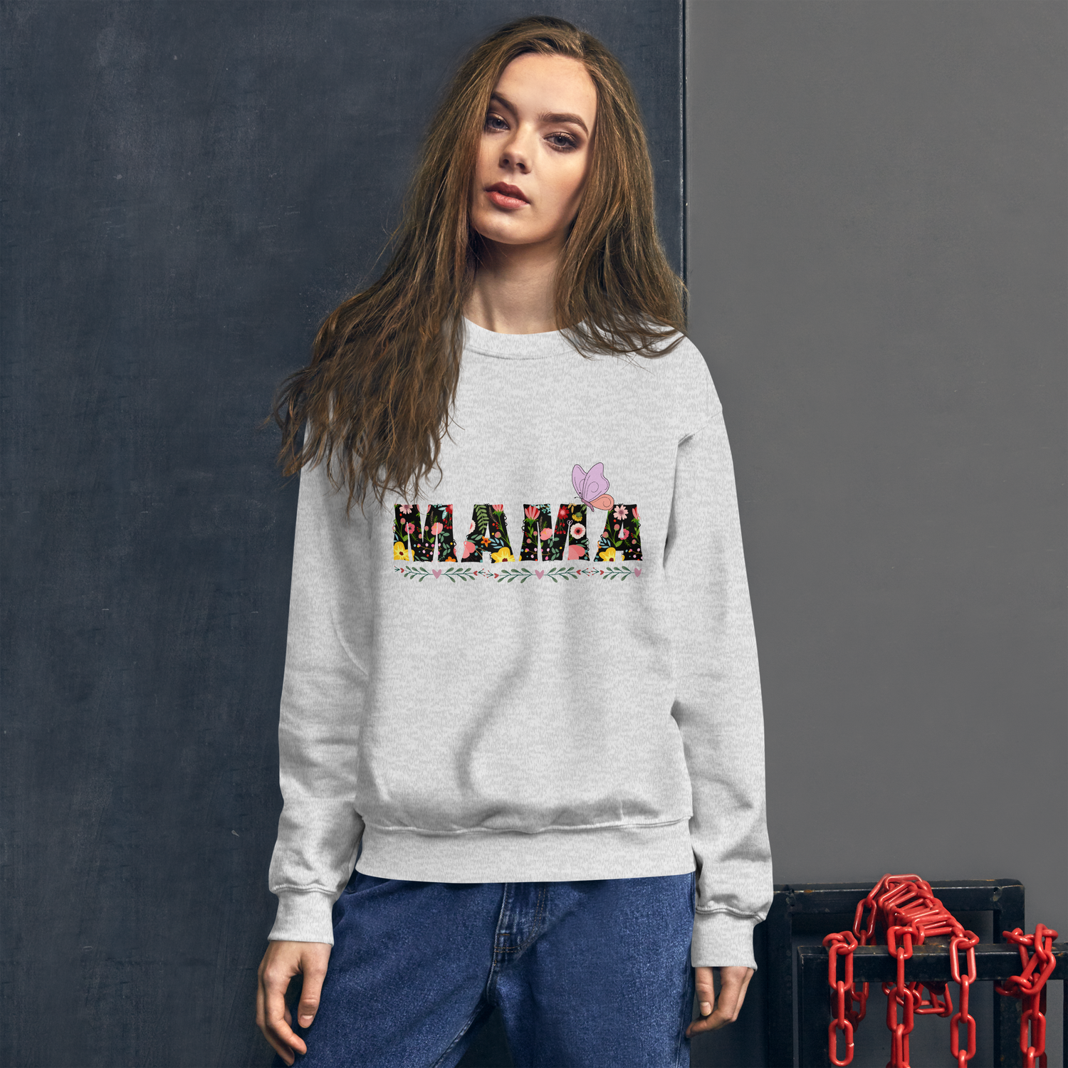 Floral mama unisex sweatshirt with butterfly black ash and white for women gift for her.