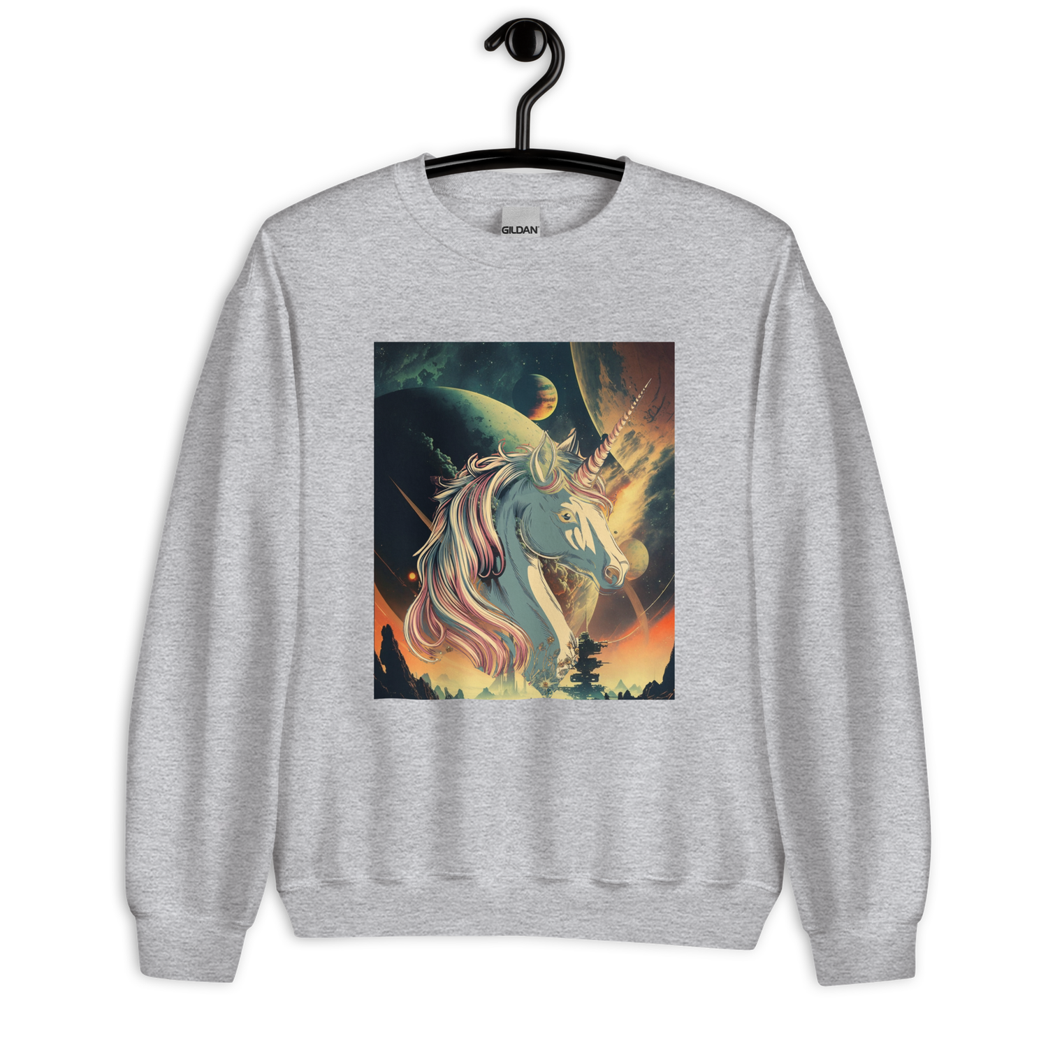 Vintage unicorn sweatshirt, album art trendy celestial moon unicorn, Cosmic Unicorn Dreamscape Sweatshirt, mythical crewneck shirt.