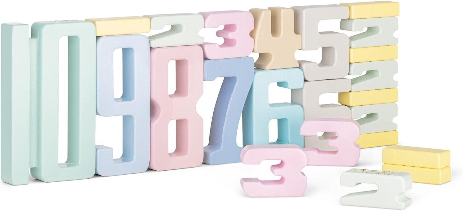 Navaris Holz Zahlenbausteine - Spielzeug Zahlen Bausteine aus Holz 32 tlg.