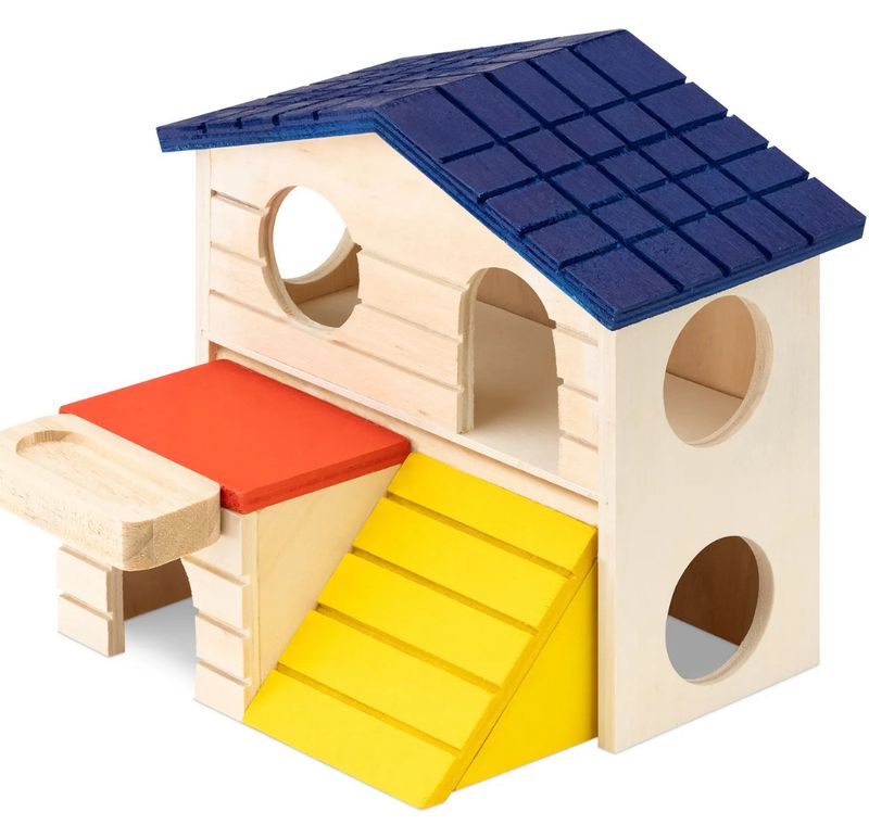Hamster Haus aus Holz bunt 2 Etagen Spielhaus Zubehör Spielzeug Nager Häuschen Hamster Haus aus Holz bunt 2 Etagen Spielhaus Zubehör Spielzeug Nager Häuschen