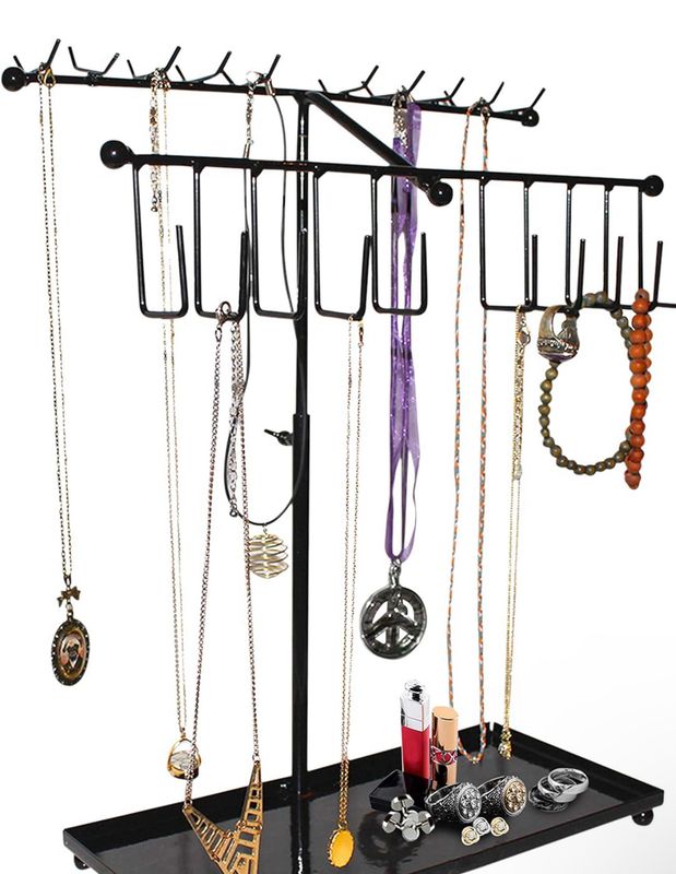 Schmuckständer - (42x29cm) Schwarz Metall Schmuck Display-Ständer mit 30 Haken und Tablett zur Schmuck-Aufbewahrung - Verstellbarer ständer zur Halsketten, Kosmetika, Schönheits-Zubehör Schmuckständer - (42x29cm) Schwarz Metall Schmuck Display-Ständer mit 30 Haken und Tablett zur Schmuck-Aufbewahrung - Verstellbarer ständer zur Halsketten, Kosmetika, Schönheits-Zubehör