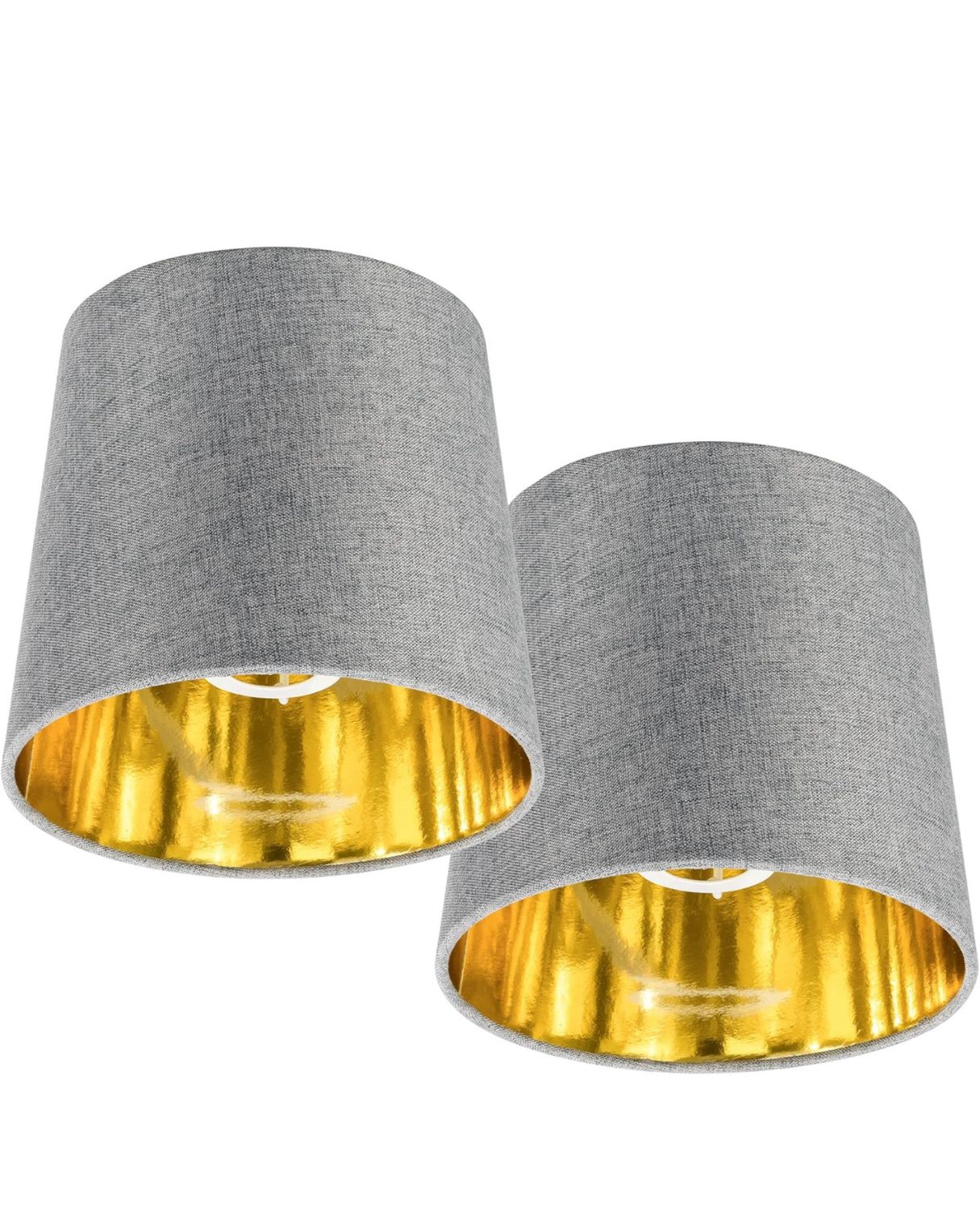 Lampenschirm Tischlampe E14 rund - 15,2x13,7x17,2cm - Lampenschirme für Tischlampen Set - E 14 Leuchtenschirm - Grau Gold
