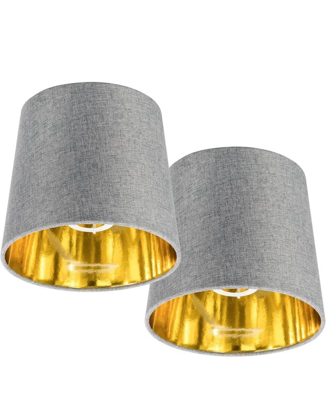 Lampenschirm Tischlampe E14 rund - 15,2x13,7x17,2cm - Lampenschirme für Tischlampen Set - E 14 Leuchtenschirm - Grau Gold Lampenschirm Tischlampe E14 rund - 15,2x13,7x17,2cm - Lampenschirme für Tischlampen Set - E 14 Leuchtenschirm - Grau Gold