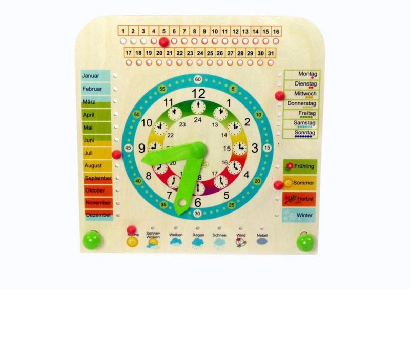 Lernspielzeug Holzdekoration Lernuhr mit Kalender und Jahreszeiten BxLxH 250x105x245 Lernspielzeug Holzdekoration Lernuhr mit Kalender und Jahreszeiten BxLxH 250x105x245