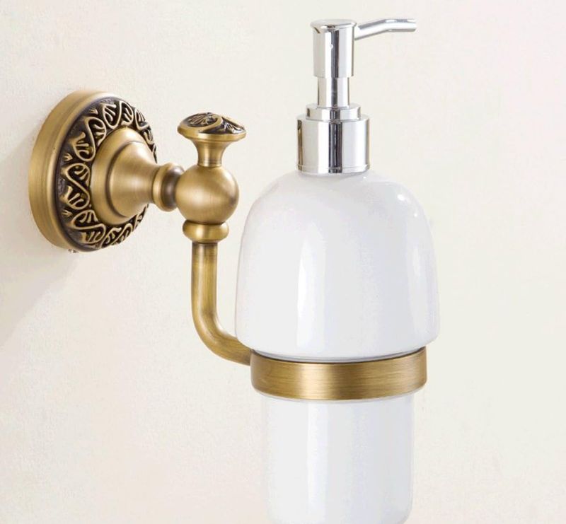 Weare Home Seifenspender Antik , Retro Spülmittelspender Messing, Pumpspender mit Flasche Keramik Wandbefestigung Weare Home Seifenspender Antik , Retro Spülmittelspender Messing, Pumpspender mit Flasche Keramik Wandbefestigung