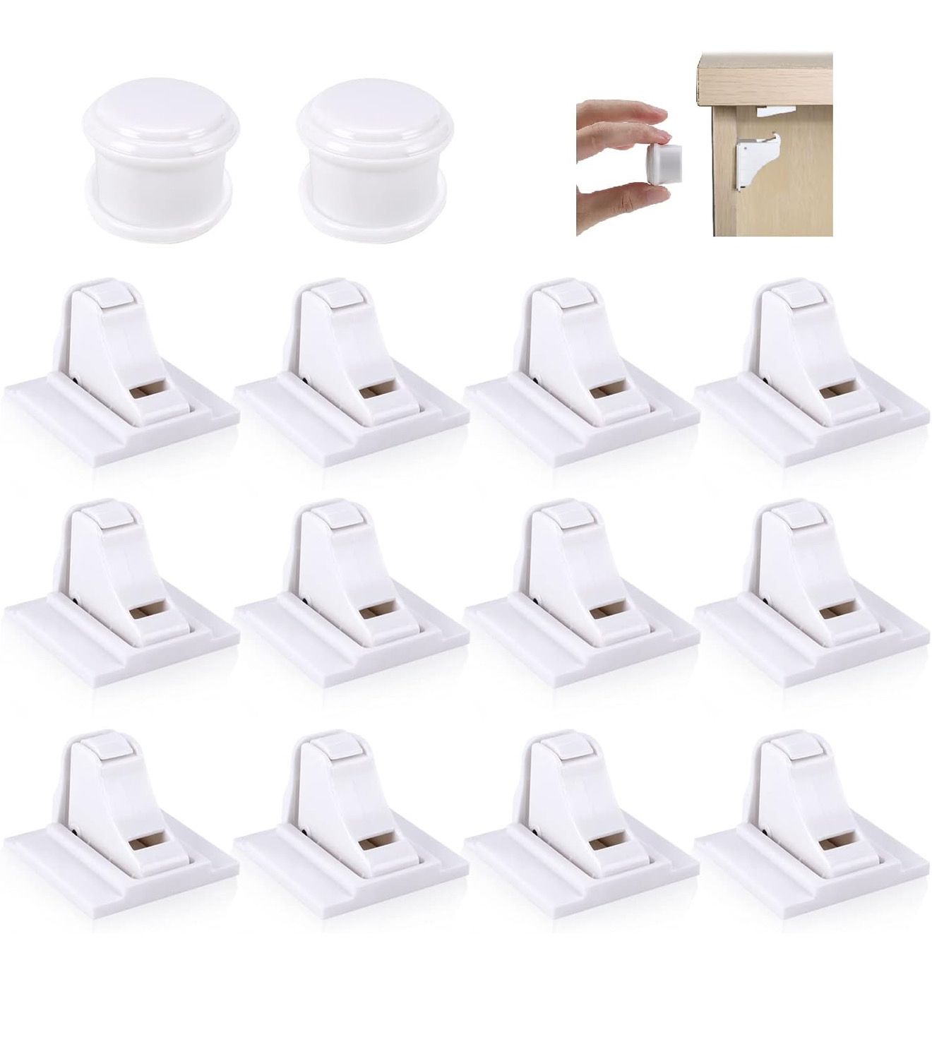8 Schlösser + 2 Schlüssel, magnetische Sicherheits-Schrankschlösser, kein Werkzeug oder Schrauben für Schränke und Schubladen erforderlich