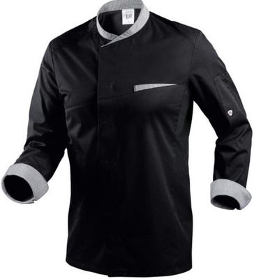 Kochjacke für Männer, Lange Ärmel mit Manschetten und kontrastierendem Stehkragen, 180,00 g/m² Stoffmischung, schwarz, M Kochjacke für Männer, Lange Ärmel mit Manschetten und kontrastierendem Stehkragen, 180,00 g/m² Stoffmischung, schwarz, M
