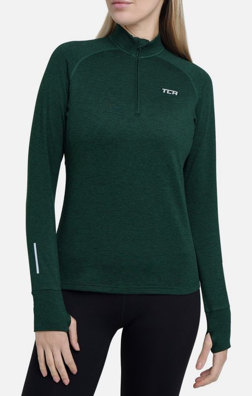 Damen Winter Running Langarm Laufshirt mit Brustreißverschluss - Grün, M - TCA