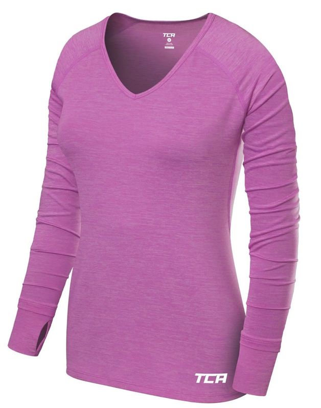 TCA Damen Elle Langarm V-Ausschnitt Laufshirt, Sportshirt und Trainingsshirt - Helles Lila, Größe XL TCA Damen Elle Langarm V-Ausschnitt Laufshirt, Sportshirt und Trainingsshirt - Helles Lila, Größe XL