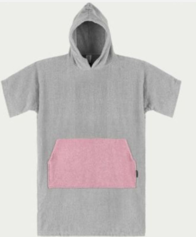 HOMELEVEL Badeponcho Unisex Surf Poncho aus 100% Baumwolle Grau/pink L/XL HOMELEVEL Badeponcho Unisex Surf Poncho aus 100% Baumwolle Grau/pink L/XL