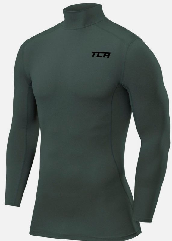 Herren Kompression Langarm Thermo Oberteil mit Stehkragen - Dunkelgrün, M - TCA Herren Kompression Langarm Thermo Oberteil mit Stehkragen - Dunkelgrün, M - TCA