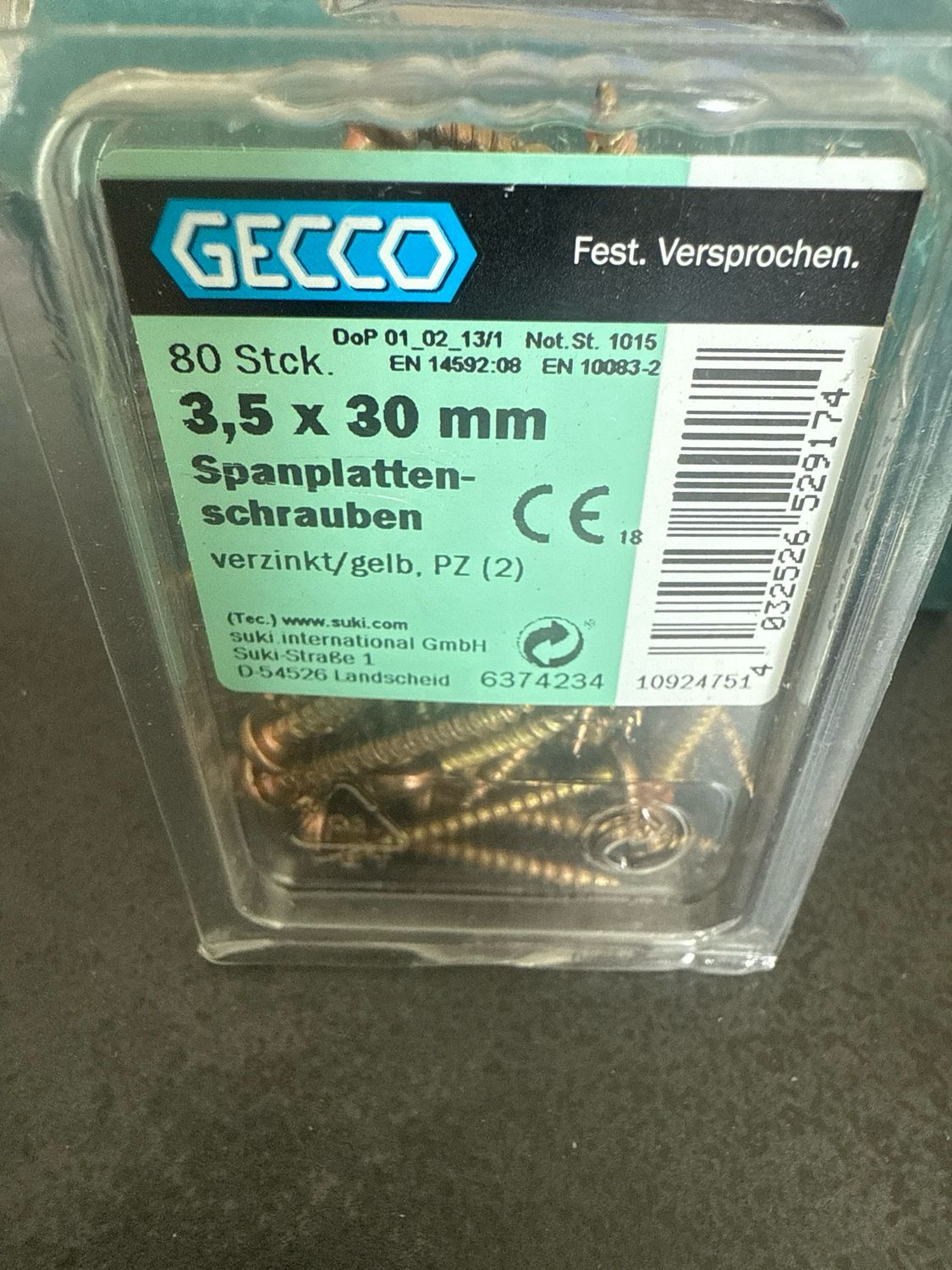 Spanplattenschrauben 3,5 X 30 mm, PZ2, verzinkt, gelb 80 Stück