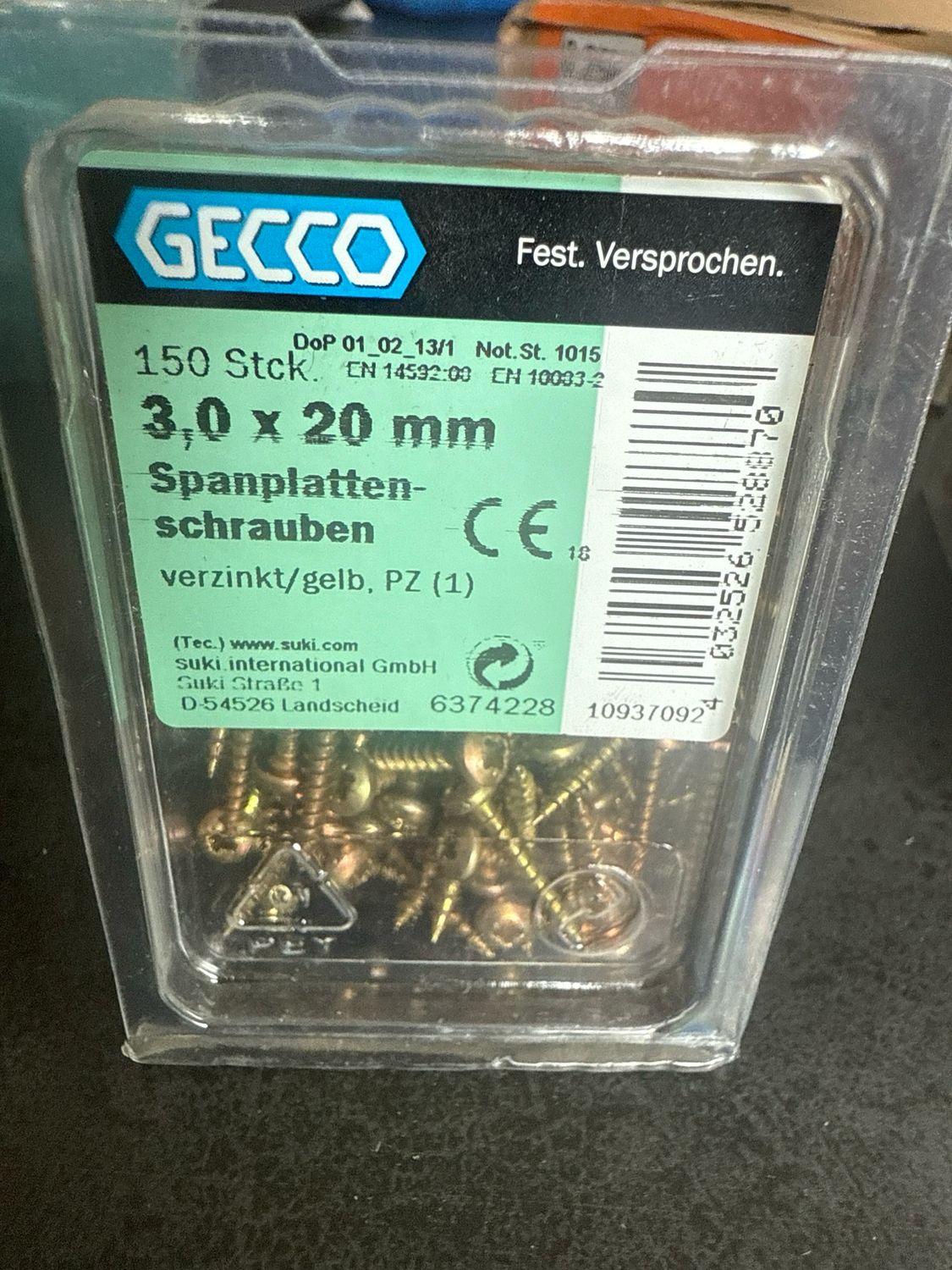 Spanplattenschrauben 3,0 X 20 mm, PZ1, verzinkt, gelb 150
