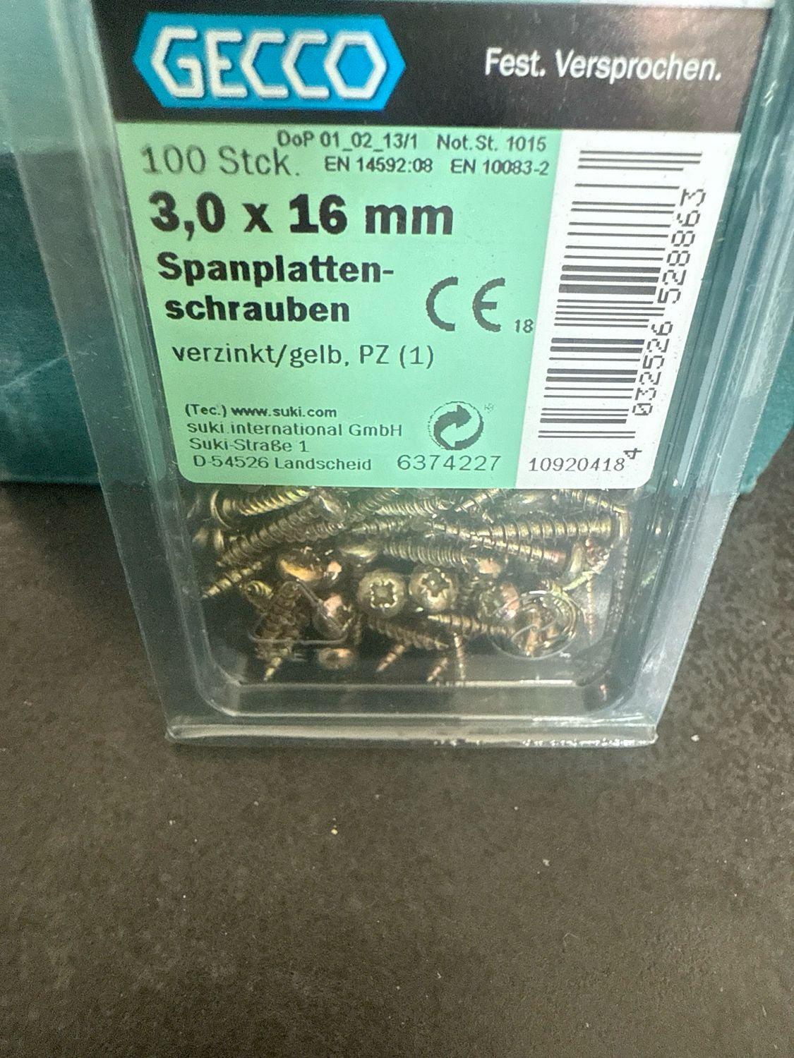 Spanplattenschrauben 3,0 X 16 mm, PZ1, verzinkt, gelb 100 Stück