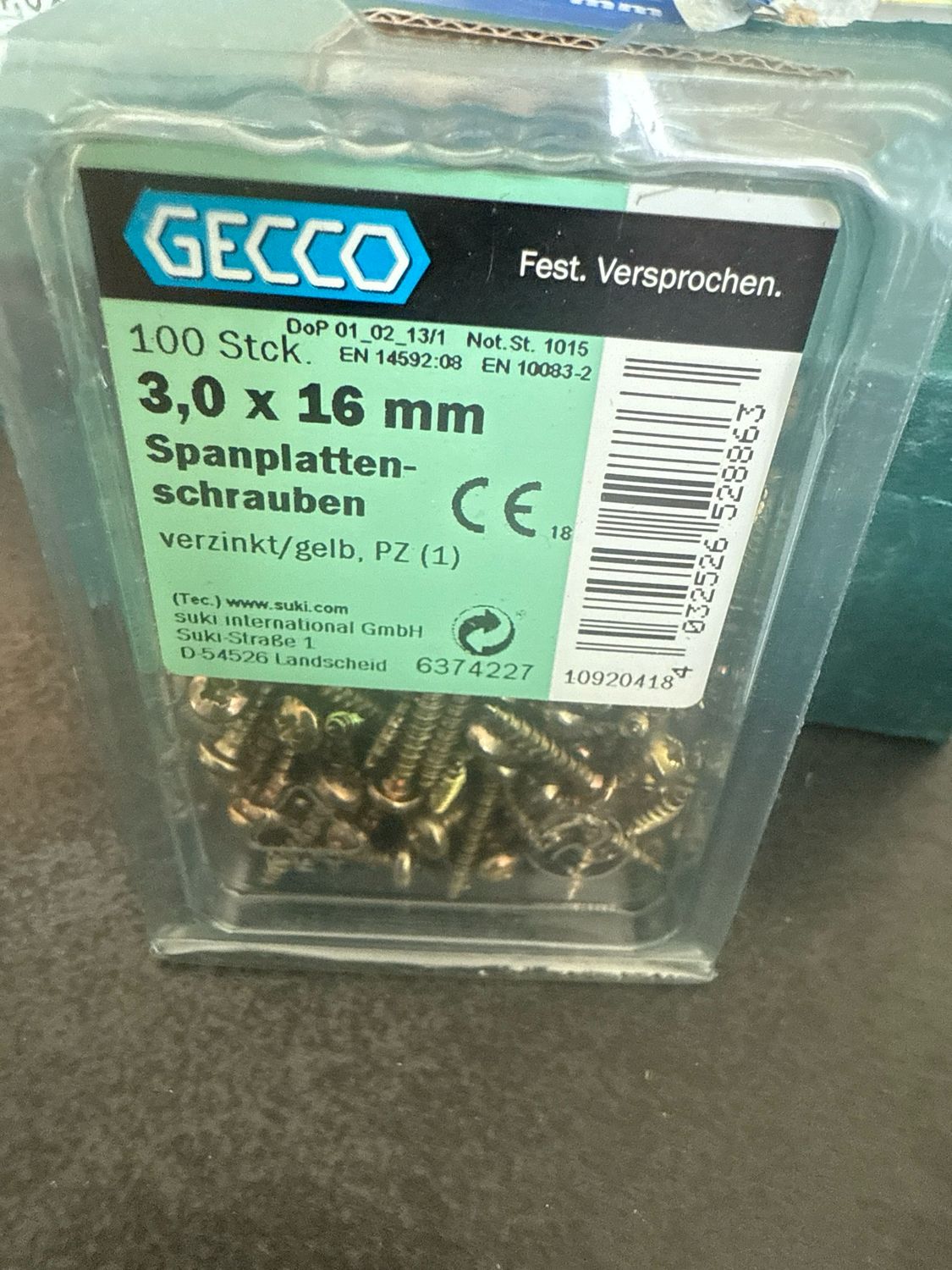 Spanplattenschrauben 3,0 X 16 mm, PZ1, verzinkt, gelb 100 Stück 