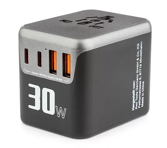 RED TOOLS Multi-Reiseadapter für über 224 Länder Gesamtleistung 30W 2x USB-A + USB-C