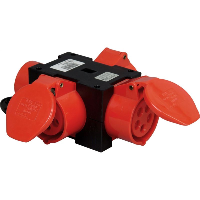 CEE-Kompaktverteiler: Eingang: CEE-Stecker (5p, 16A, 400V, 6h), Ausgang: 3x CEE-Steckdosen mit Klappdeckel (5p, 16A, 400V, 6h) CEE-Kompaktverteiler: Eingang: CEE-Stecker (5p, 16A, 400V, 6h), Ausgang: 3x CEE-Steckdosen mit Klappdeckel (5p, 16A, 400V, 6h)