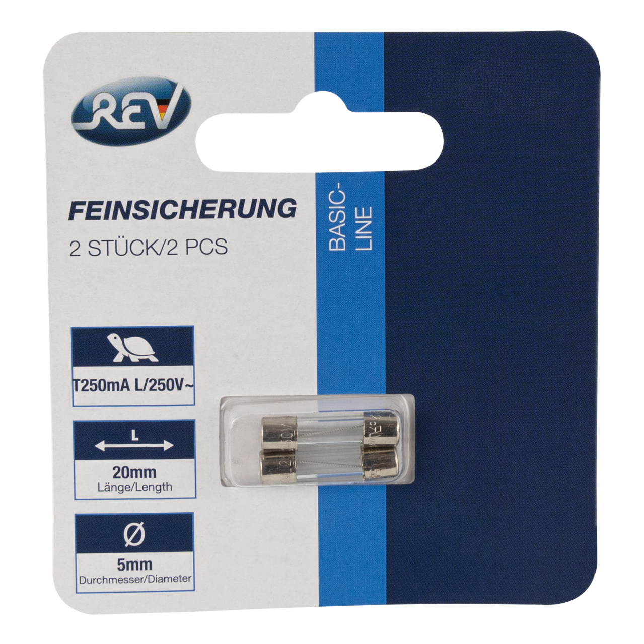 Feinsicherung, träge, 0,25 A, 2 Stüc